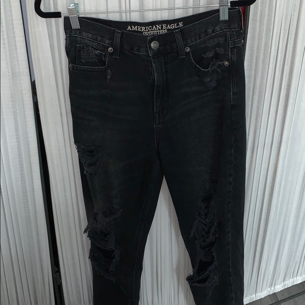 Washed out black American Eagle mom jeans